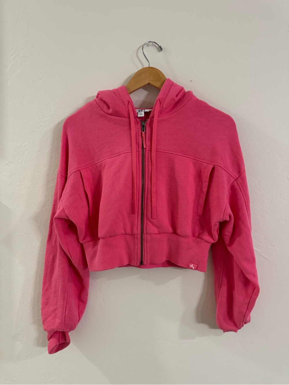 JoyLab French Terry Cropped Full Zip Hoodie XS Vibrant Pink Boxy Athletic